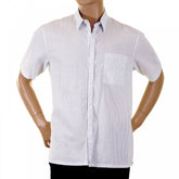 Mens Short Sleeve White and Grey Stripe Shirt