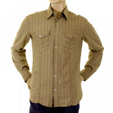 Khaki Striped Fitted Long Sleeve Shirt