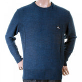 Blue wool mix panel crew neck knitwear