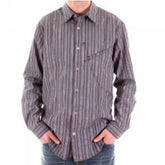 Blue/Grey Vertical Striped Long Sleeve Regular Fit Shirt