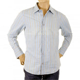 Long Sleeve Regular Fit Washed Blue Cotton Woven and Stitched Striped Shirt