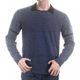 Blue Marl Regular Fit Crew Neck Collared Long Sleeve Pullover Sweatshirt