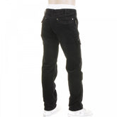 Black Fine Cord Stretch Cotton Regular Fit Low Waist Straight Leg Jeans
