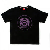 Black Crew Neck Regular Fit T-Shirt with Purple Printed Logo