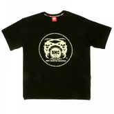 Black Crew Neck Regular Fit T-Shirt with Printed Brand Logo in Off White