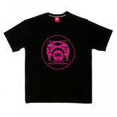 Black Crew Neck Regular Fit T-Shirt with Printed Logo in Fuchsia