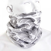 White Neck Warmer Snood with Black Embroidered Tsunami Waves