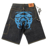 Super Exclusive Design Dark Indigo Raw Denim Short with Blue Painted Logo