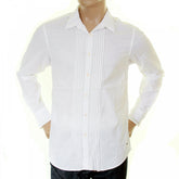 White Cotton Soft Collar Long Sleeve Regular Fit Pleated Tux Style Shirt