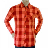 Mens Orange and Crimson Big Check Cotton Long Sleeve Regular Fit Shirt