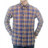 Sand and Blue Check Cotton Long Sleeve Oxford Shirt