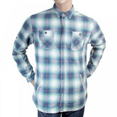 Mens Blue and Mint Green Bond Check Long Sleeve Regular Fit Cotton Shirt