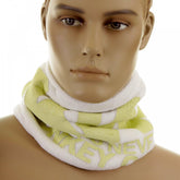 Off White Fleece Neck Warmer Snood Scarf with Tsunami Wave Embroidery