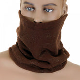 Brown Fleece Reversible Neck Warmer Snood with Tsunami Wave Embroidery