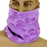 Light Purple Fleece Neck Warmer Snood Scarf with Dark Purple Tsunami Wave Embroidery