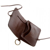 Mens Brown Grain Leather Wallet with Shoe Lace Tie Closure