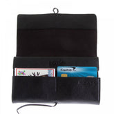 Unisex Black Grain Leather Travel Wallet with Shoe Lace Tie Closure