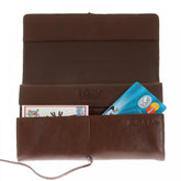 Unisex Brown Grain Leather Travel Wallet with Shoe Lace Tie Closure