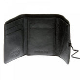 Mens Black Leather/Horse Hair 3 Fold Credit Card Mini Wallet