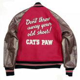 Letterman Regular Fit Red Wool Body Brown Raglan Leather Sleeve Cats Paw Jacket WV11376