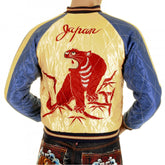 Yellow Body Royal Blue Sleeves Fully Reversible Souvenier Sukajan Jacket with Hand Embroidered Red Tiger TT11783