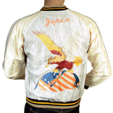 Regular Fit Silver White Body Ivory Sleeves Fully Reversible Acetate Souvenir Jacket with Eagle and Tiger Embroidery TT13001