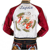 Silver Body Wine Colour Sleeves Fully Reversible Souvernier Suka Jacket With Hand Embroidered Dragon TT11781