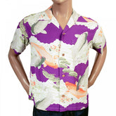 Regular Fit Short Sleeve Purple Rayon Cuban Collar With Printed Koi Hawaiian Shirt SS36434