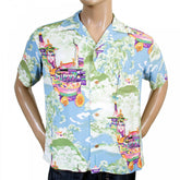 Regular Fit Short Sleeve Blue Rayon Cuban Collar Printed Gion Matsuri Hawaiian Shirt SS36431