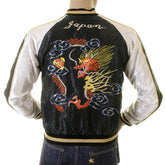 Black Body Ivory Sleeves Regular Fit Fully Reversible Suka Jacket with Hand Embroidered Tiger and Dragon TT12420