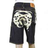 Super Exclusive Design Dark Indigo Raw Denim Shorts with Off White Painted Logo