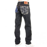 Tsunami Wave with blue Painted Logo Raw Denim Jeans