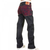 Mens Denim Jean with Red Tsunami Wave Embroidered on Full Back