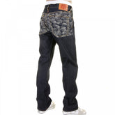 Genuine Dark Indigo Vintage Cut Raw Denim with Full Back off White Tsunami Wave Embroidery