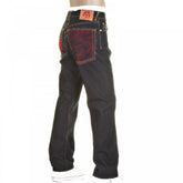 Slim Cut Selvedge Dark Indigo Raw Denim Jean with Red Logo