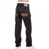 Slimmer Cut Selvedge Dark Indigo Raw Denim Jeans with Embroidered Skull