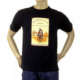 Mens Black Crew Neck Short Sleeve Regular Fit T-shirt with Camel Cigarette Packet Print