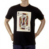 Mens Black Crew Neck Short Sleeve Regular Fit T-shirt with Poker Playing Card Print