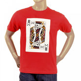 Red Crew Neck Short Sleeve Regular Fit T shirt For Men with Poker Playing Card Print