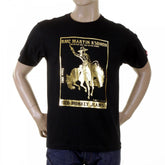 Mens Black Crew Neck Short Sleeve Regular Fit T-Shirt with Gold Foil Cowboy Rodeo Print
