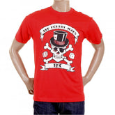 Mens Crew Neck Short sleeve Regular Fit T-shirt in Red with Smoking Skull