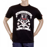Mens Black Crew Neck Regular Fit Short Sleeve T-shirt with Smoking Skull