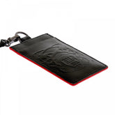 Mens Black Leather Card Holder with Red Leather Trim