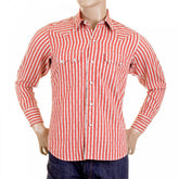Mens Long Sleeve Regular Fit Western Wear Dobby Striped Shirt in Doddyred and Off White SC25369