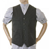 Mens Black Japanese Cotton Vintage Cut Regular Fit Striped Waistcoat Work Vest SC12458