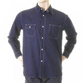 Mens Navy Vintage Cut Fiction Romance Regular Fit Long Sleeve Work Wear One Wash Shirt with Star Dots SC25675A