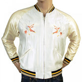Fully Reversible Silver and Ivory Regular Fit Souvenir Suka Jacket with Embroidered American Eagle for Mens TT13001