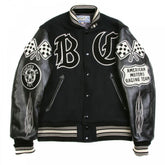 Black Raglan Sleeve Crank Busters Regular Fit Letterman Jacket WV11375