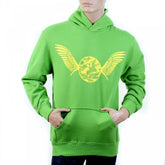 Mens Overhead Large Fitting Hooded Sweatshirt in Lime Green