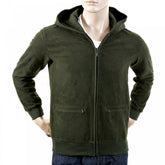 Mens Bottle Green Wool Mix Regular Fit Zipped Front Hoody Jacket